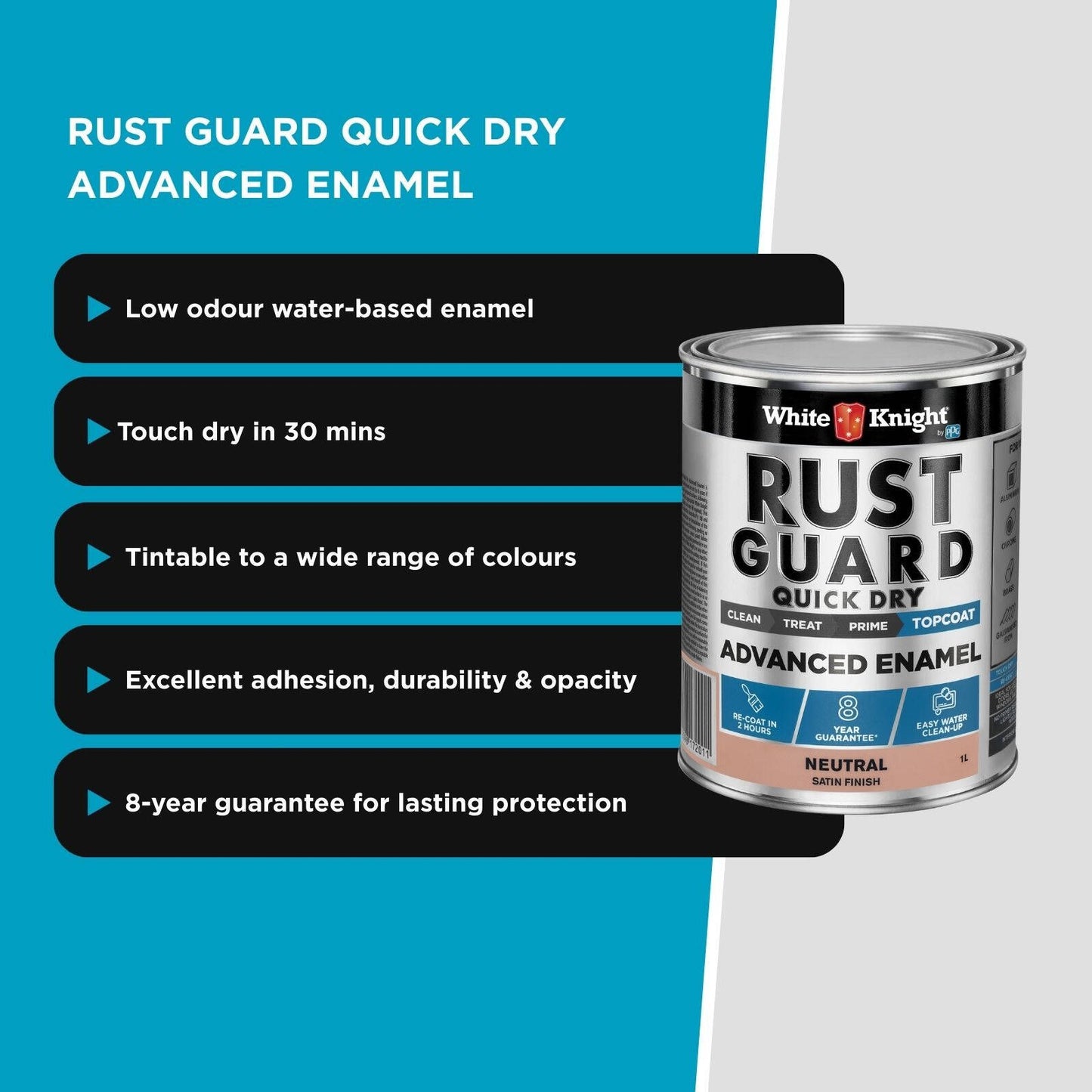 White Knight Rust Guard Advanced Enamel Paint - 1L - Neutral Satin