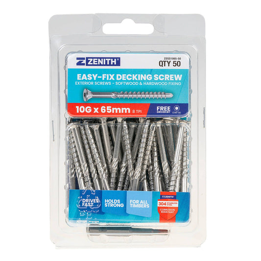 Zenith Easy Fix Decking Screw - T20 - 10g x 65mm - 50 Pack
