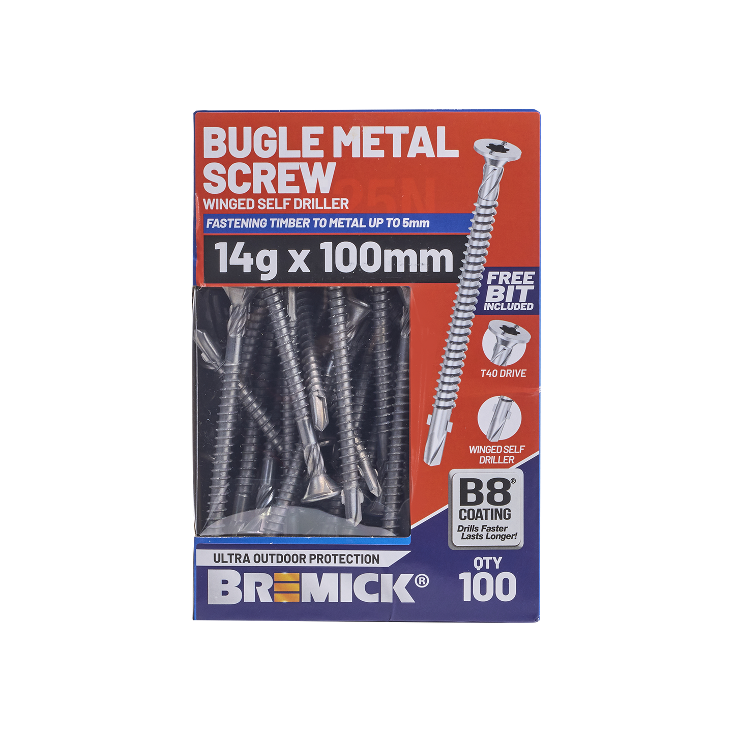 Bremick Metal Bugle Screw - 14g x 100mm - T40 B8