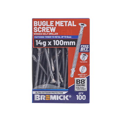 Bremick Metal Bugle Screw - 14g x 100mm - T40 B8