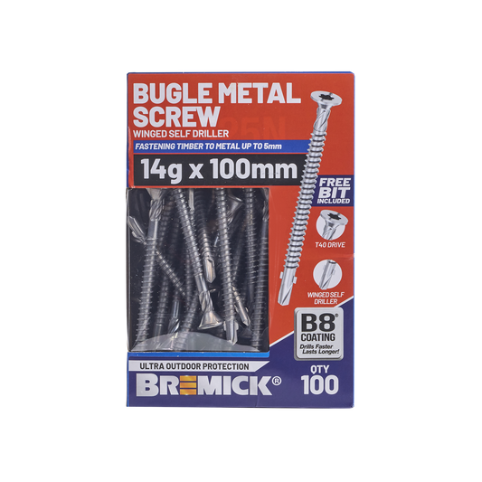 Bremick Metal Bugle Screw - 14g x 100mm - T40 B8