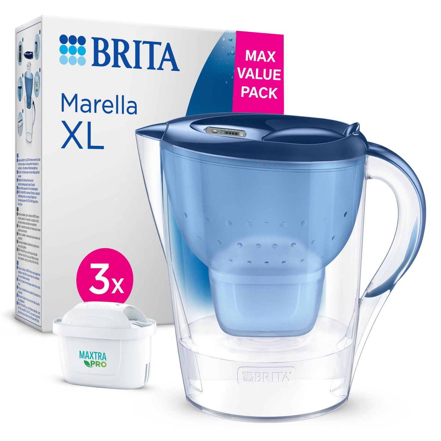 Brita Water Filter Jug Marella XL - 3.5L - 3 Maxtra Pro Filters - Blue
