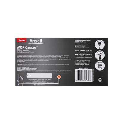 Vileda Ansell Workmates Nitrile Disposable Gloves Medium Large - 100 Pack