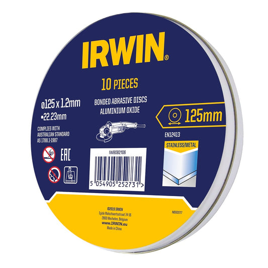 Irwin Metal Cut Off Disc 10pk - 125 x 1.2 x 22mm - Aluminium Oxide