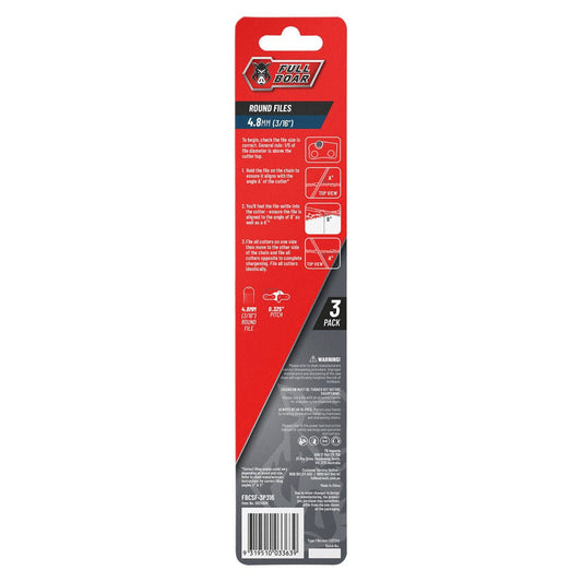 Full Boar Chainsaw File - 4.8mm - 3 Pack