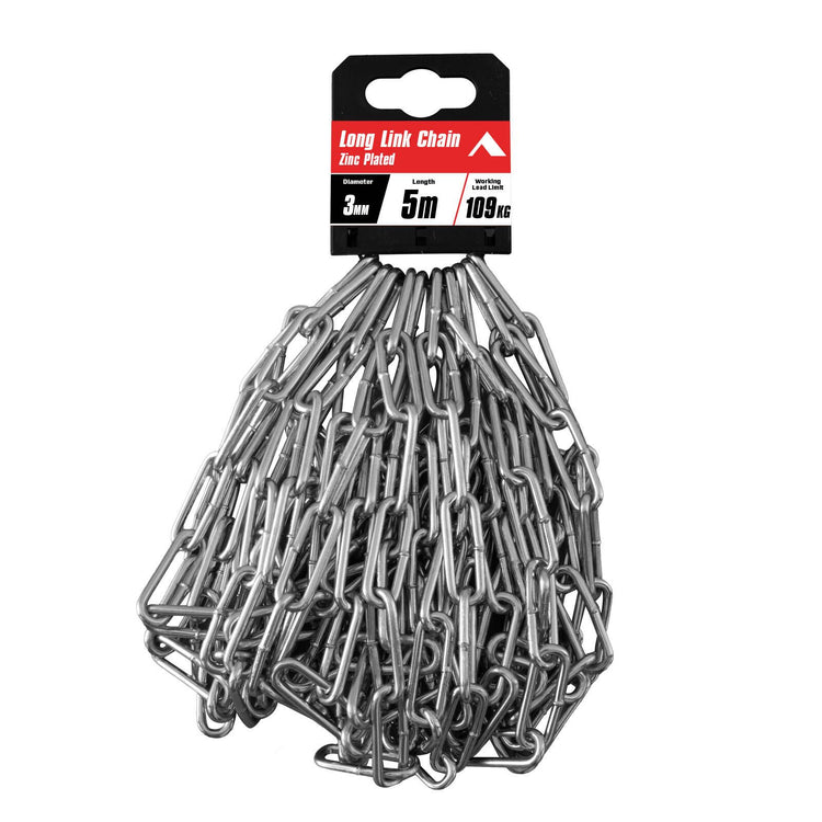 Pinnacle Zinc Plated Long Link Chain - 3mm x 5m