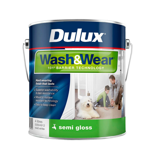Dulux Interior Paint Wash Wear Semi Gloss - 4L - Vivid White