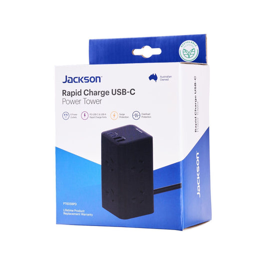 Jackson Rapid Charge USB C Power Tower - 6 Outlet - 1m