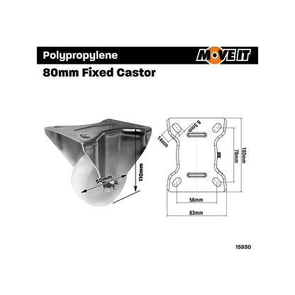 Move It Fixed Plate Castor - 80mm - Polypropylene - 120kg Load Capacity