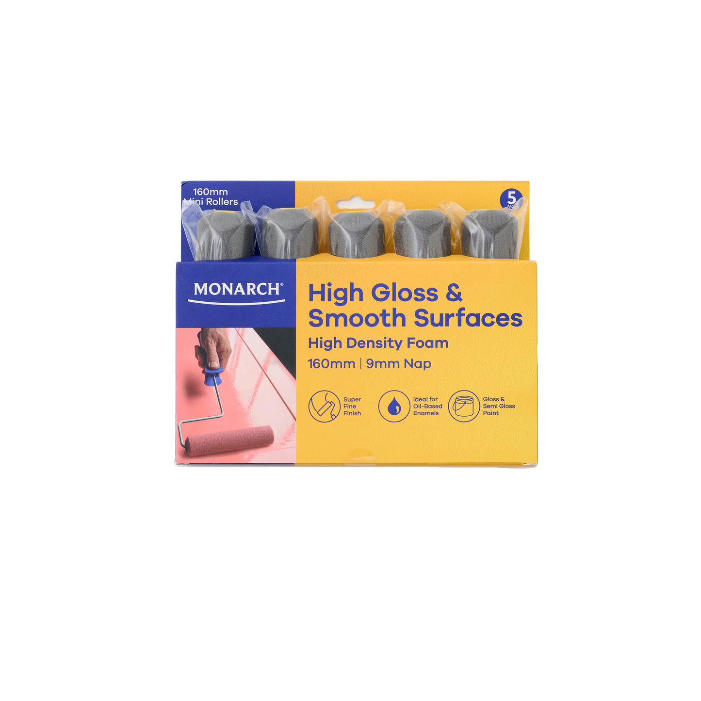 Monarch Mini Rollers Yellow 160mm/9mm Nap 5 Pack