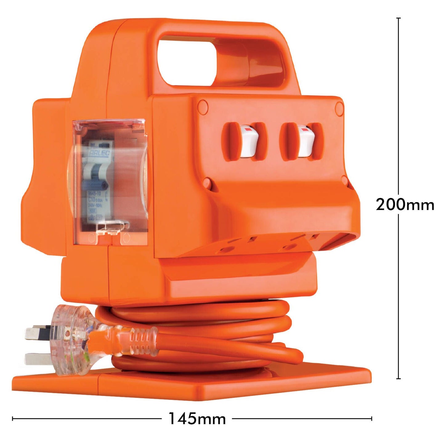 Arlec Heavy Duty Power Block - 4 Outlet - 2m - Orange