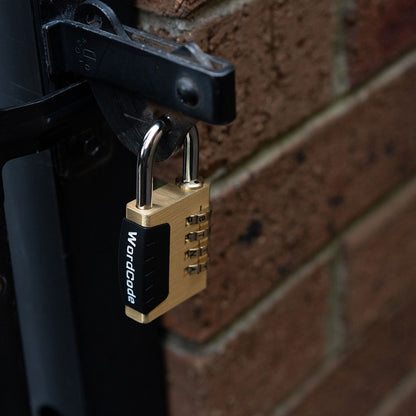 Wordcode 38mm Brass 4 Dial Resettable Padlock