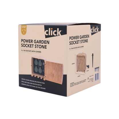 Click Power Garden Socket - 4 Outlet - 190mm - Stone Beige