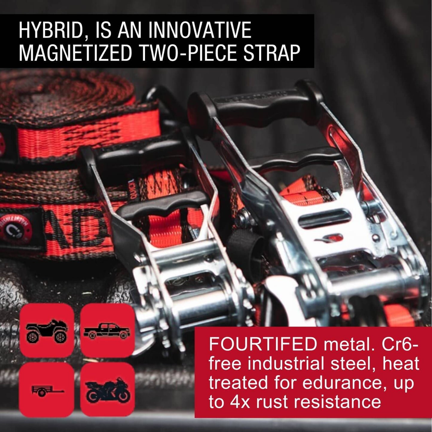 Quickloader Ratchet Tie Down Strap Hybrid - 5m - 450kg - Red
