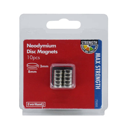 Everhang 8mm Rare Earth Disc Magnet - Neodymium - 10 Pack - Strong
