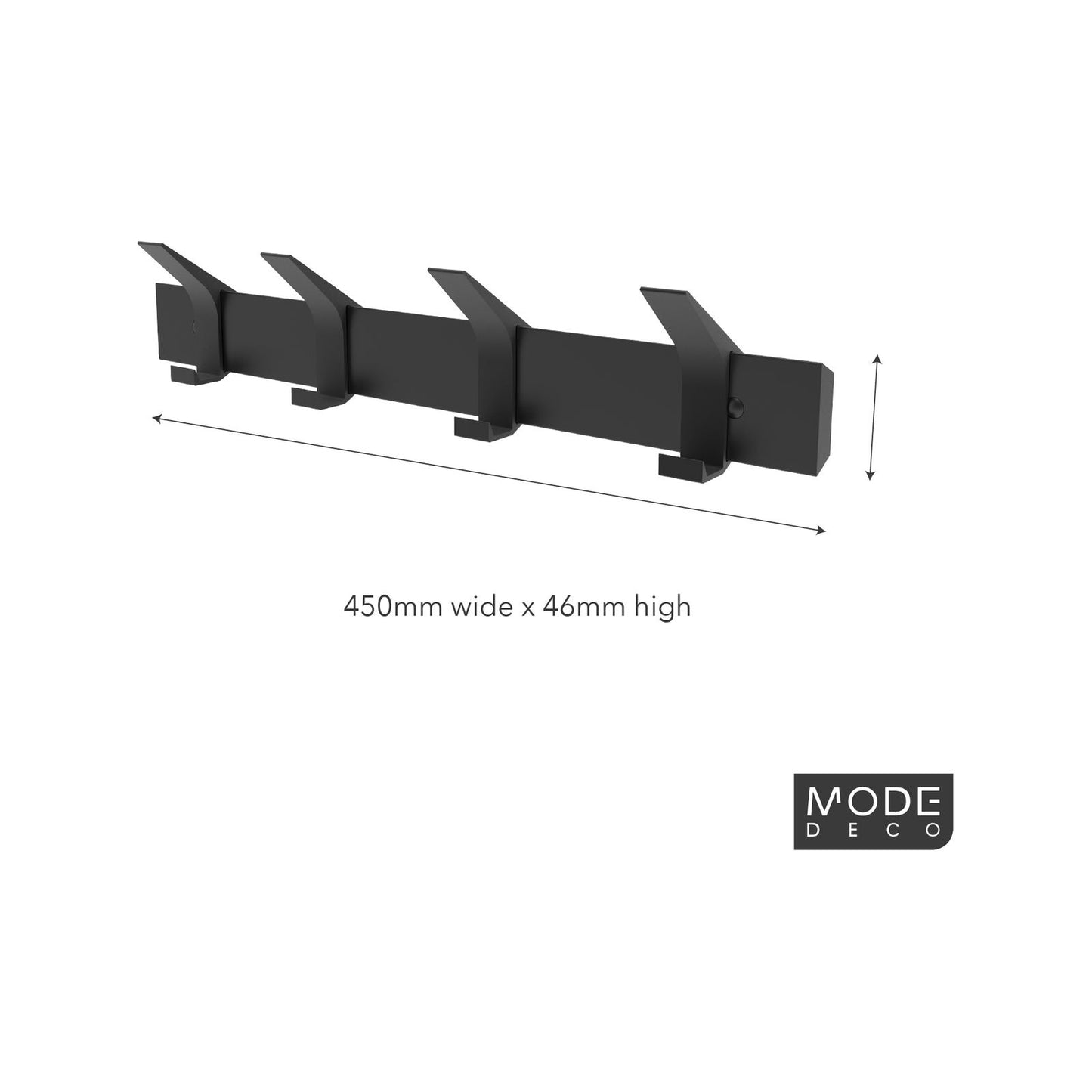 Mode Hat and Coat Rack - 4 Sliding Hooks - 450mm