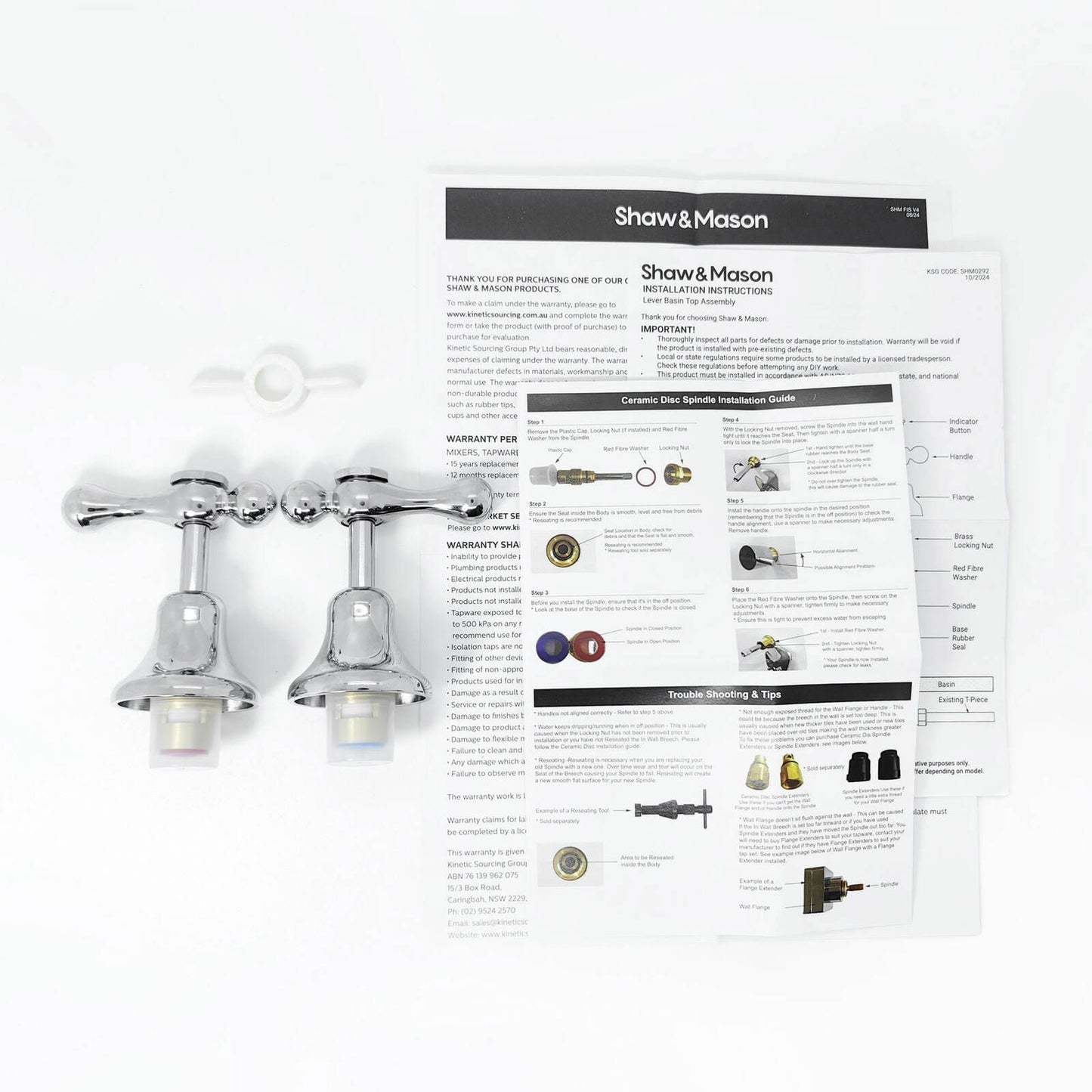 Shaw Mason Chrome 1/4 Turn Lever Basin Top Assembly - 77 x 117 x 65mm - Pair