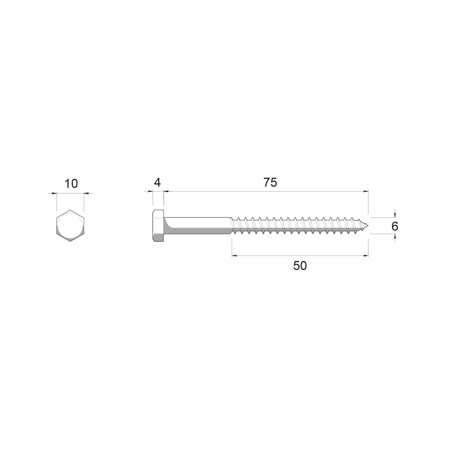 Zenith Hot Dip Galvanised Hex Head Coach Screws - M6 x 75mm - 25 Pack