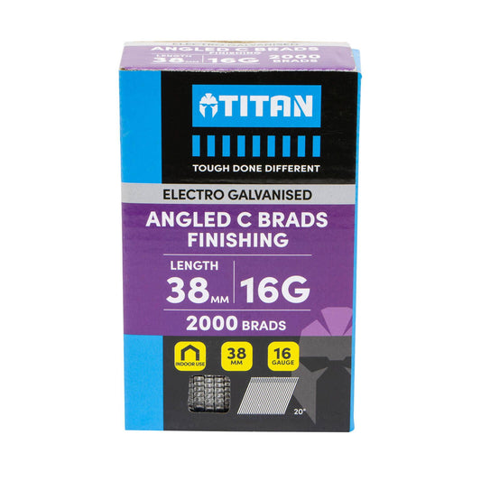 Titan Electro Galvanised Angled Collated Nail Brads - 38 x 1.6mm - 2000 Pack