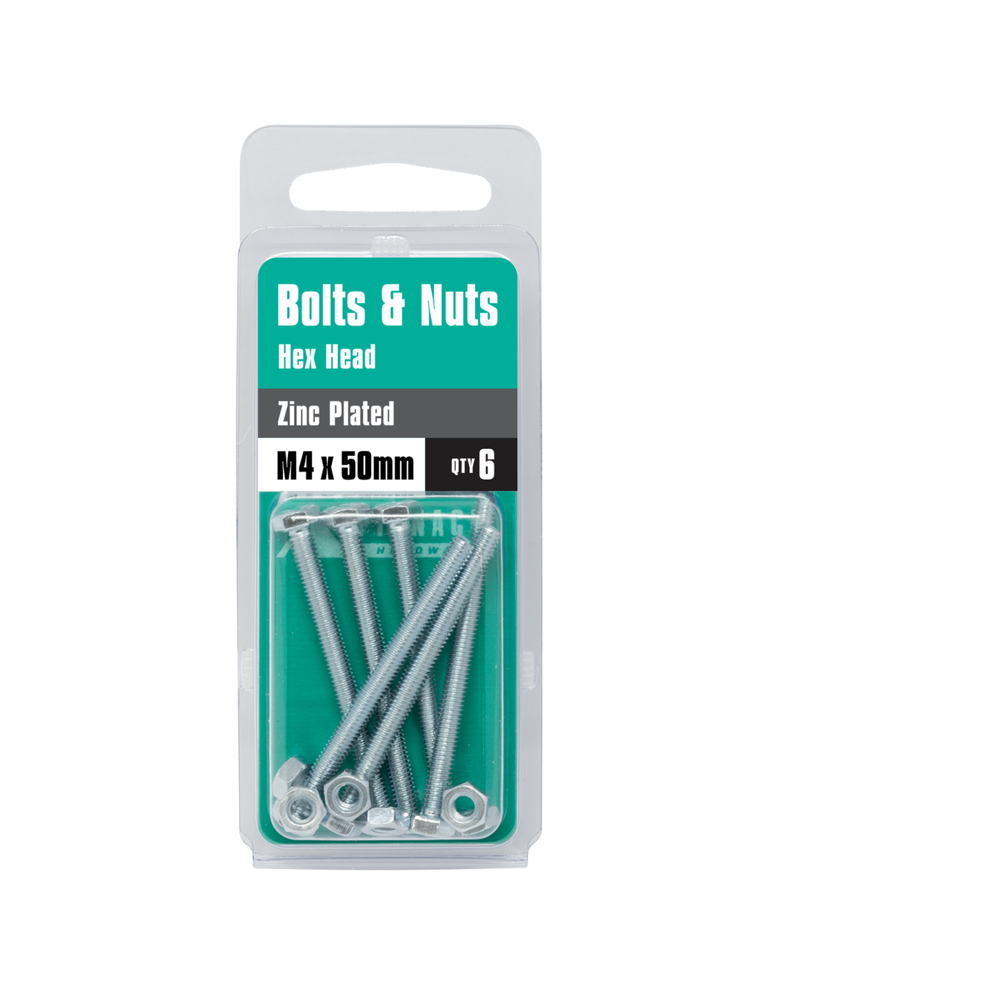 Pinnacle Hex Head Bolts and Nuts - M4 x 50mm - 6 Pack