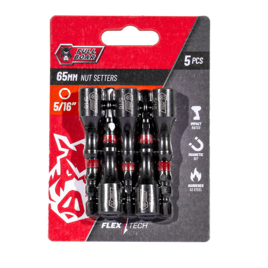 Full Boar Magnetic Impact Nut Setters 5/16" x 65mm 5 Pack