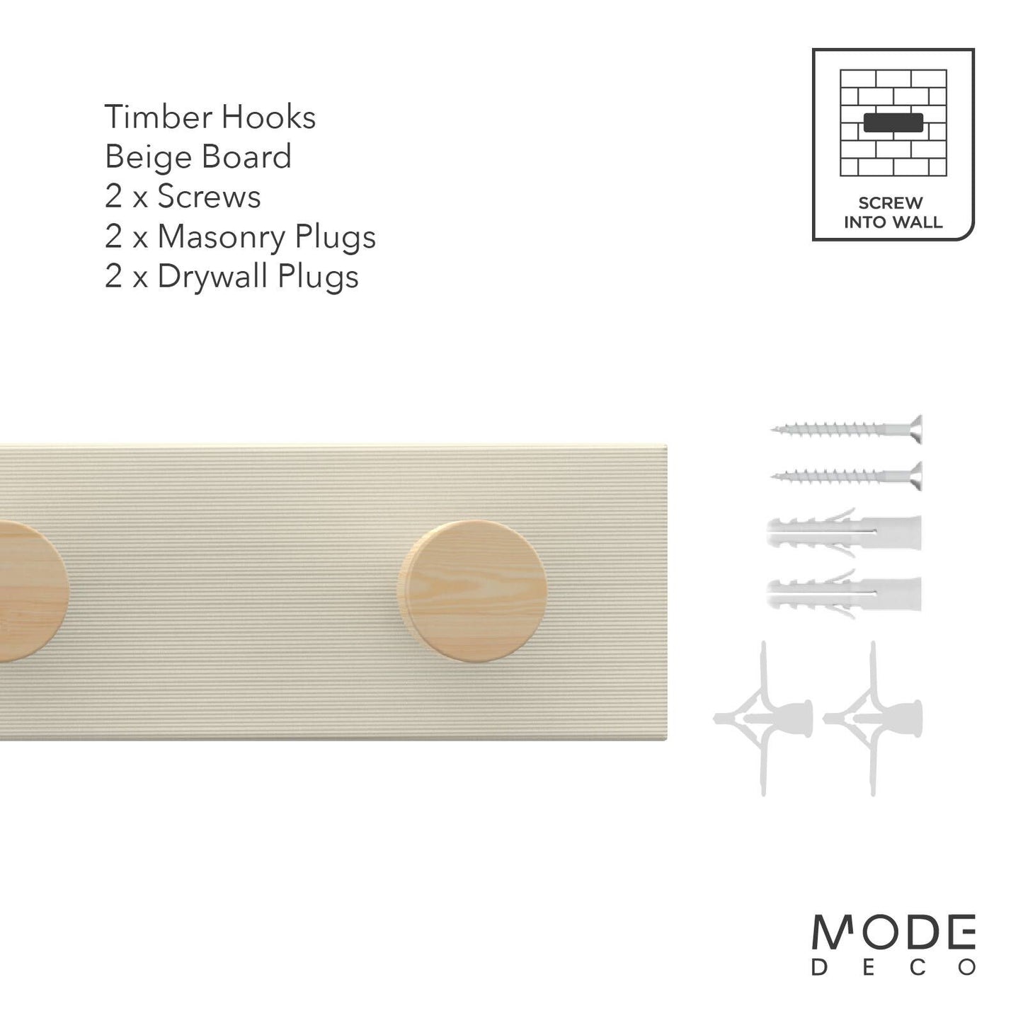 Mode Timber Hook Rack - 5 Hooks - 600mm - Beige
