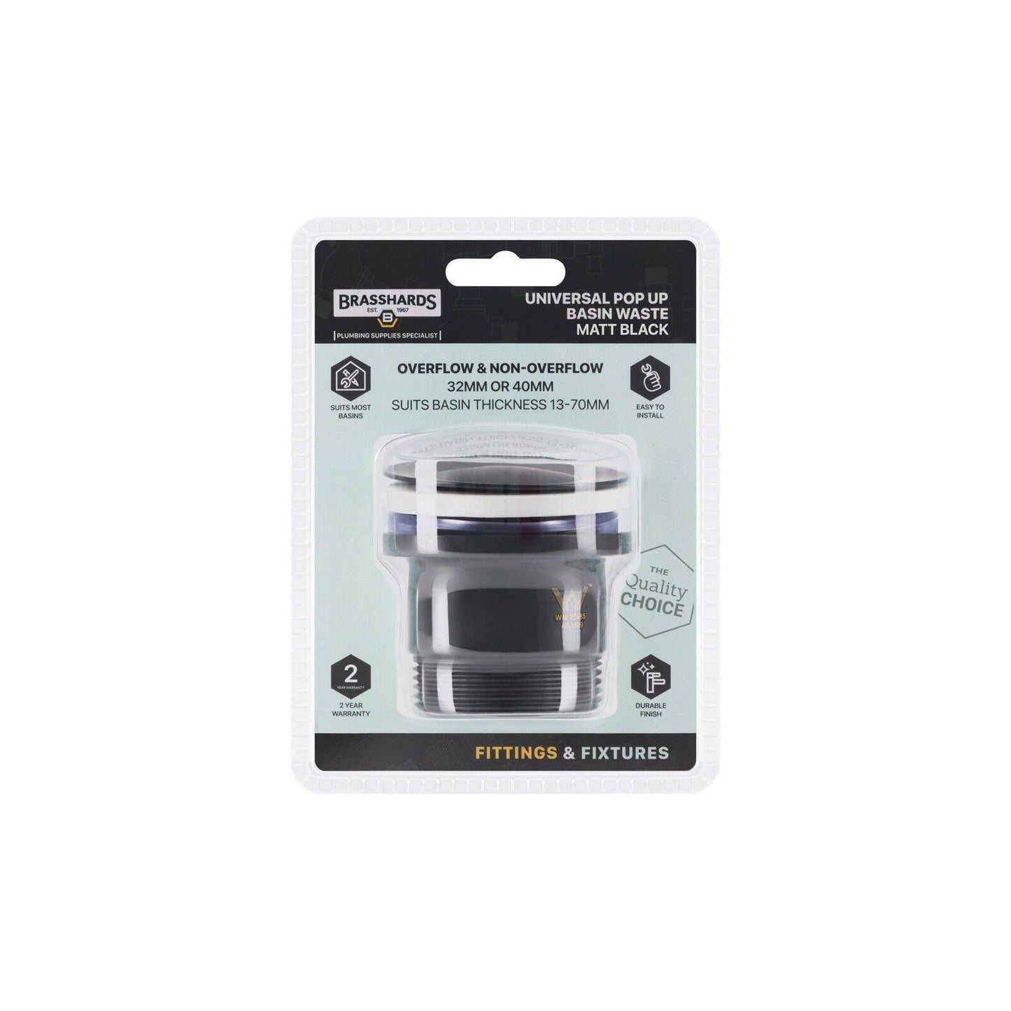 Brasshards Black Matt Universal Pop Up Basin Waste - 40mm
