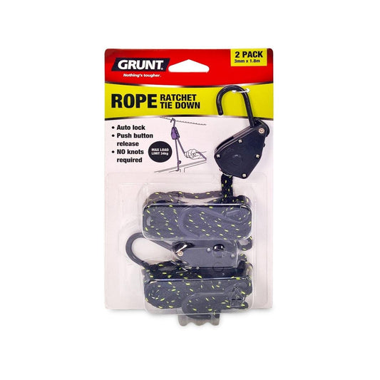 Grunt Rope Ratchet Tie Downs 3mm x 1.8m 2 Pack Auto Lock Benefits