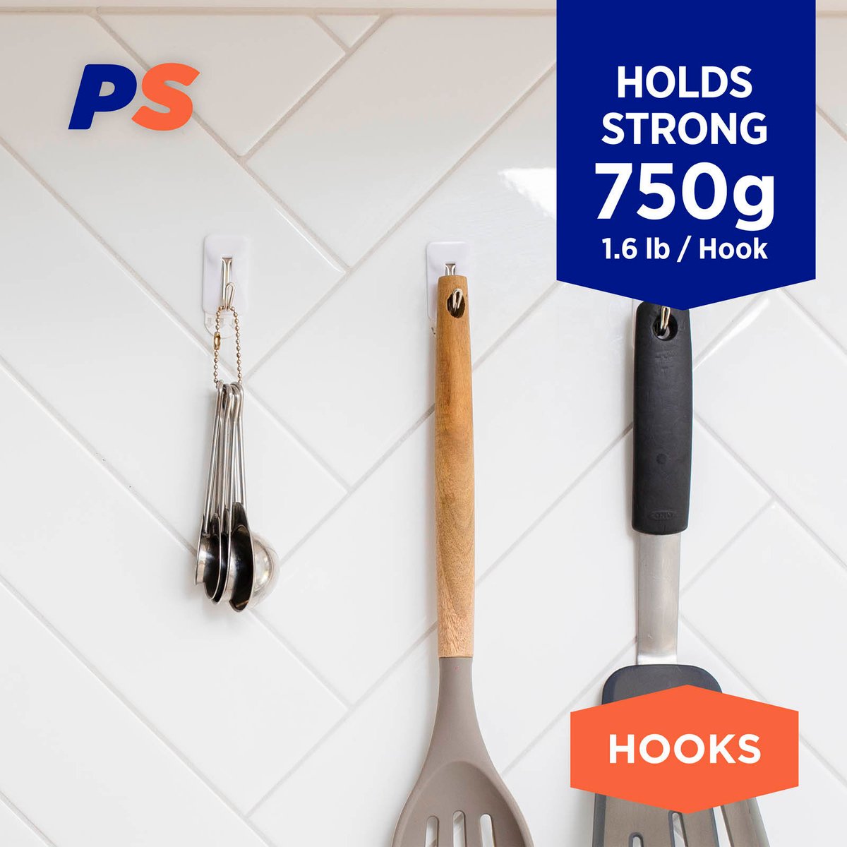 Permastik Medium Kitchen Hooks - 4 Pack - Plastic - Removable Adhesive