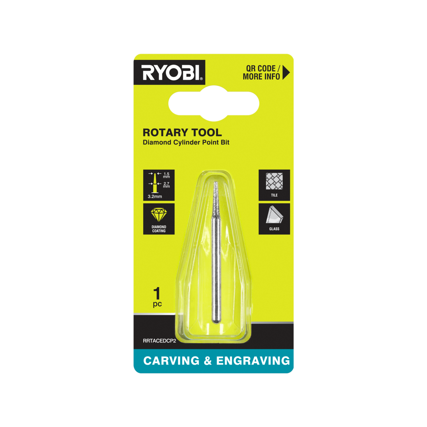Ryobi Rotary Diamond Cylinder Point Bit - 1.5mm