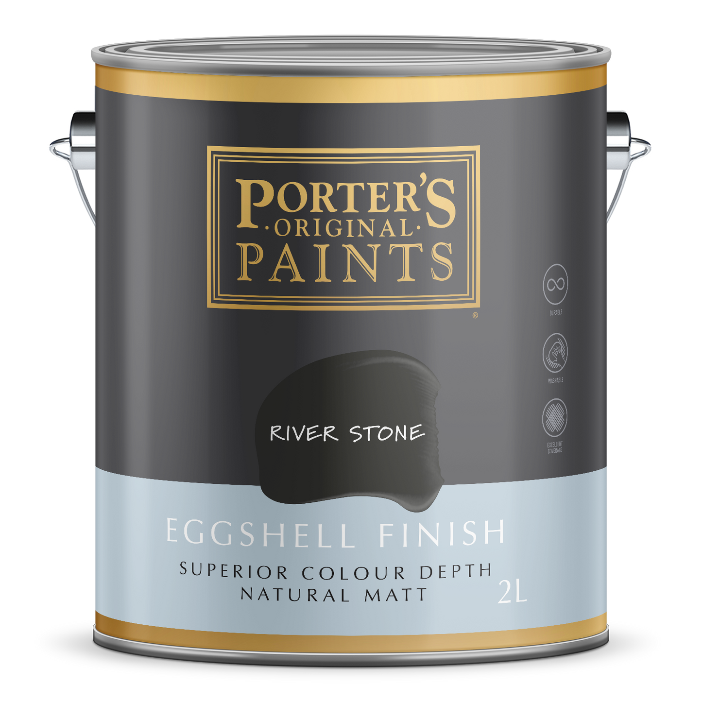 Porter's Broadwall Washable Paint - 2L - River Stone - Eggshell
