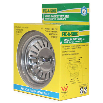 Fix a Sink Standard Stainless Steel Waste Sink Basket - 90 x 50mm