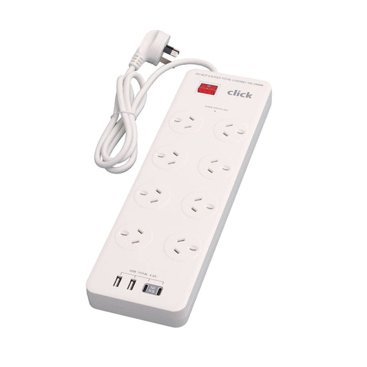 Click Power Board with USB Charger - 8 Outlet, 1m
