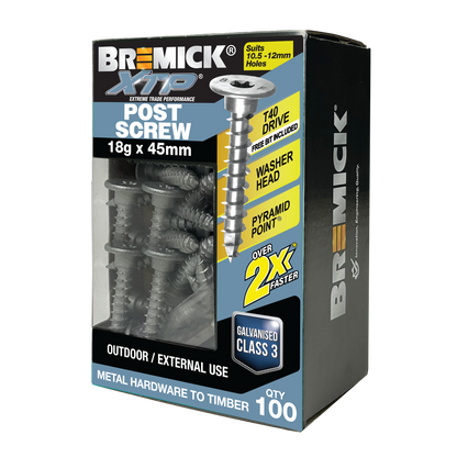 Bremick Xtp Post Screw - 18g x 45mm - Galv - 100 Pack
