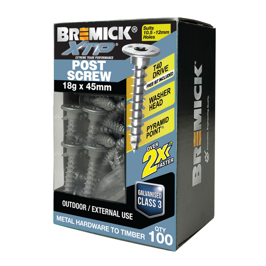 Bremick XTP Post Screw 18g x 45mm GALV T40 - 100 Pack