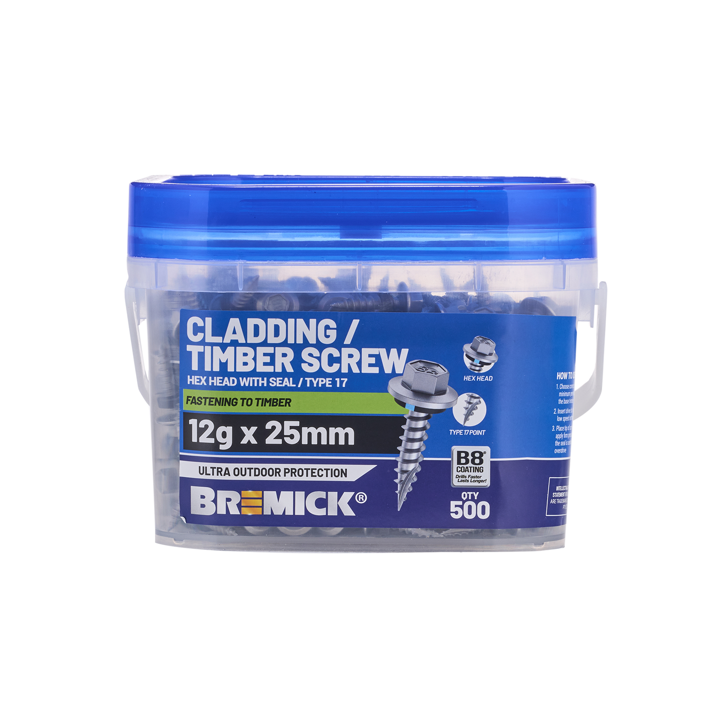 Bremick Hex Cladding Screw - 12g x 25mm - 500 Pack