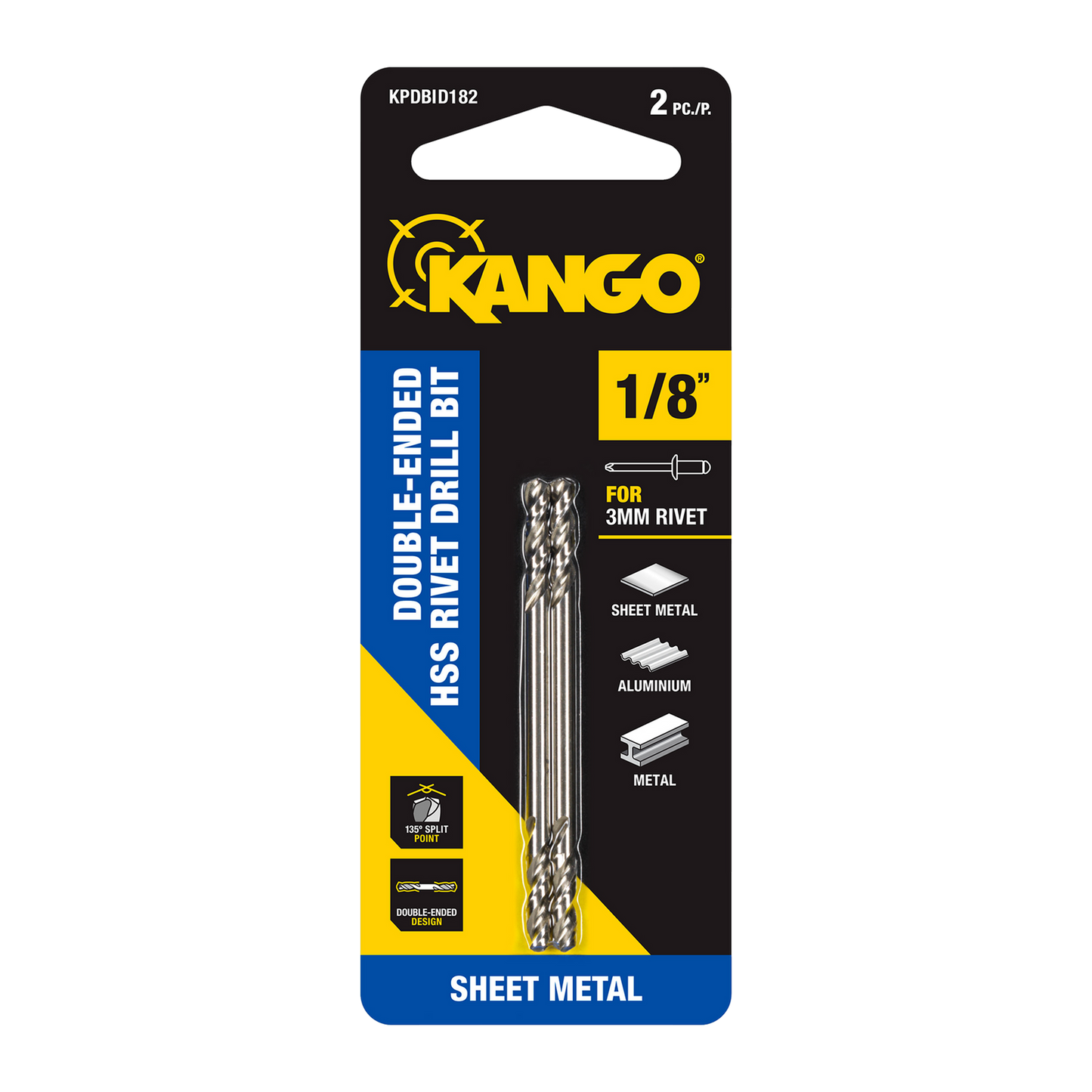 Kango HSS Double-Ended Rivet Drill Bit - 1/8" - 2 Pack