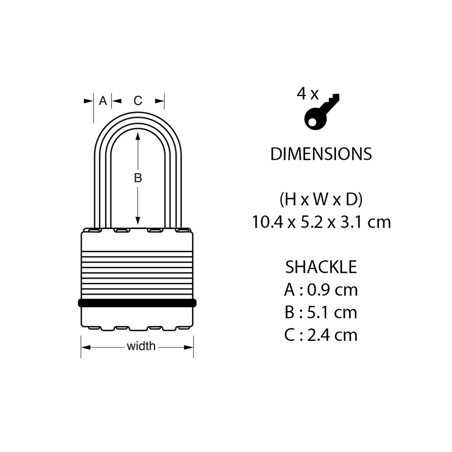 Master Lock Padlock - 51mm - 4 Pack