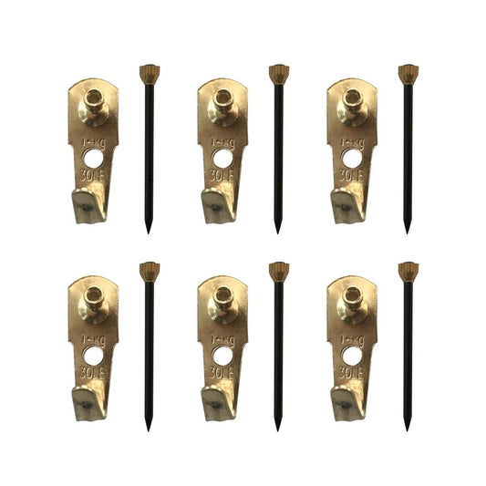 Everhang Picture Hanger - 15kg - Brass Plated - Heavy Duty - 6 Pack