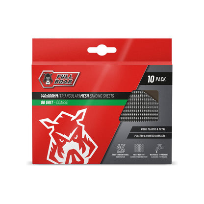 Full Boar Triangular Mesh Sanding Sheets - 100 x 140mm - 80g - 10 Pack