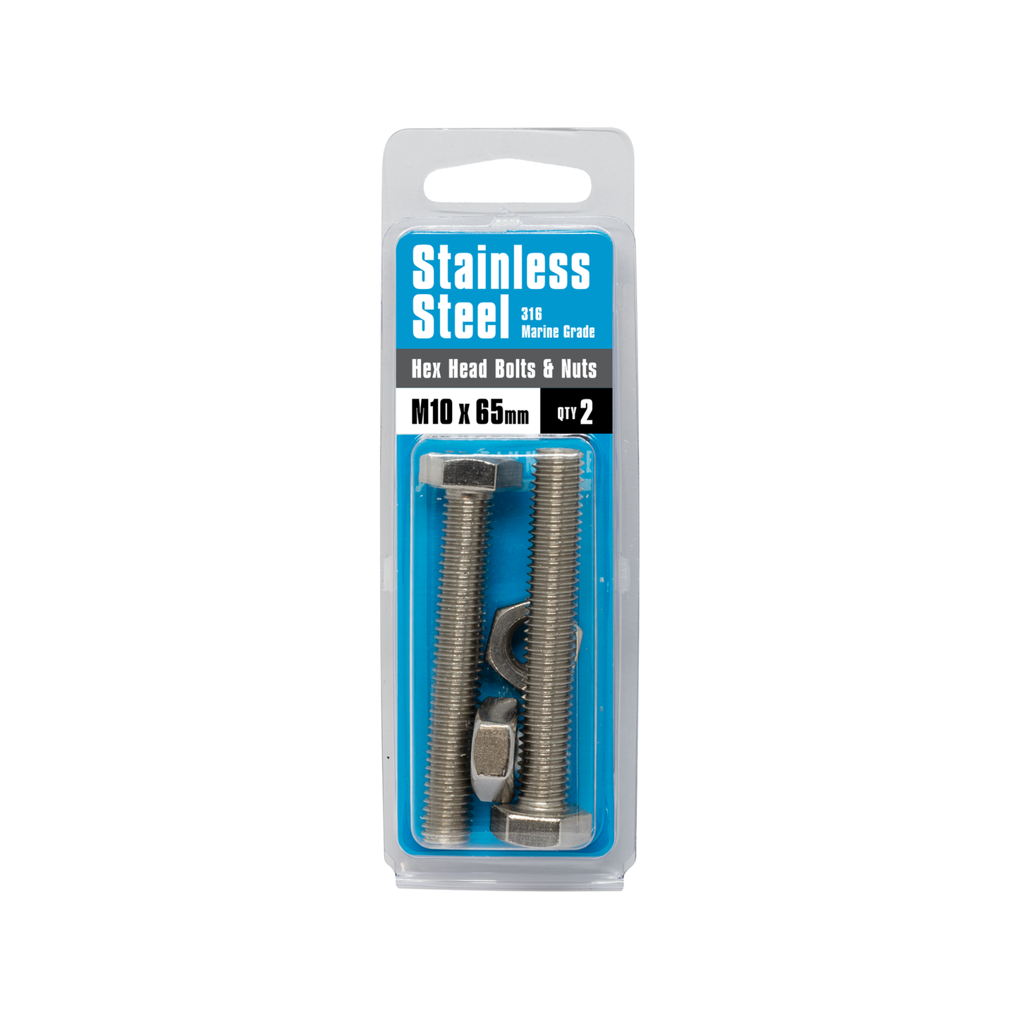 Pinnacle Hex Bolt & Nut - M10 x 65mm - Stainless Steel - 2 Pack