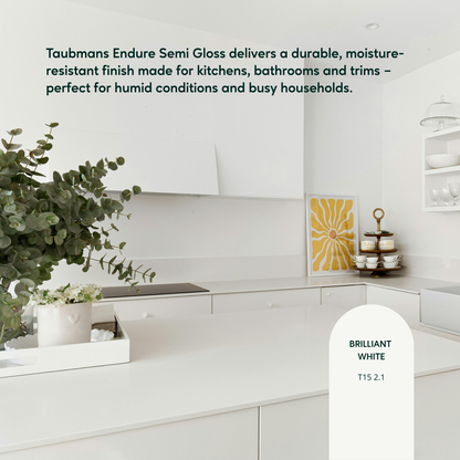 Taubmans White Semi Gloss Endure Interior Walls Paint - 4L