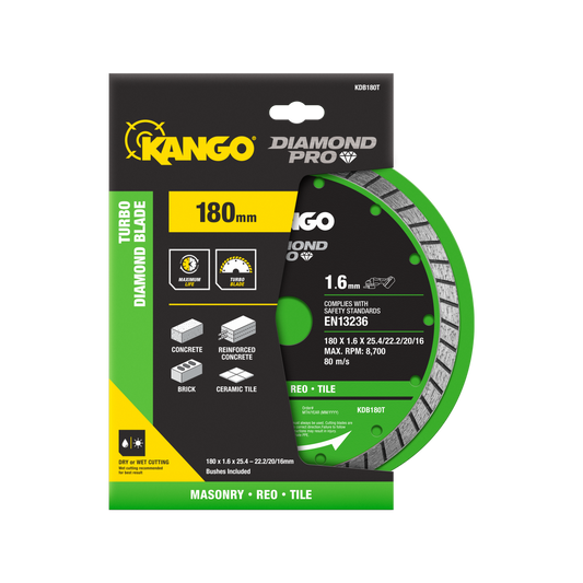 Kango Diamond Pro 180mm Turbo Diamond Saw Blade Masonry Reo Tile