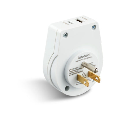 Jackson Outbound Slim USB A & C Travel Adaptor - White - USA, Canada