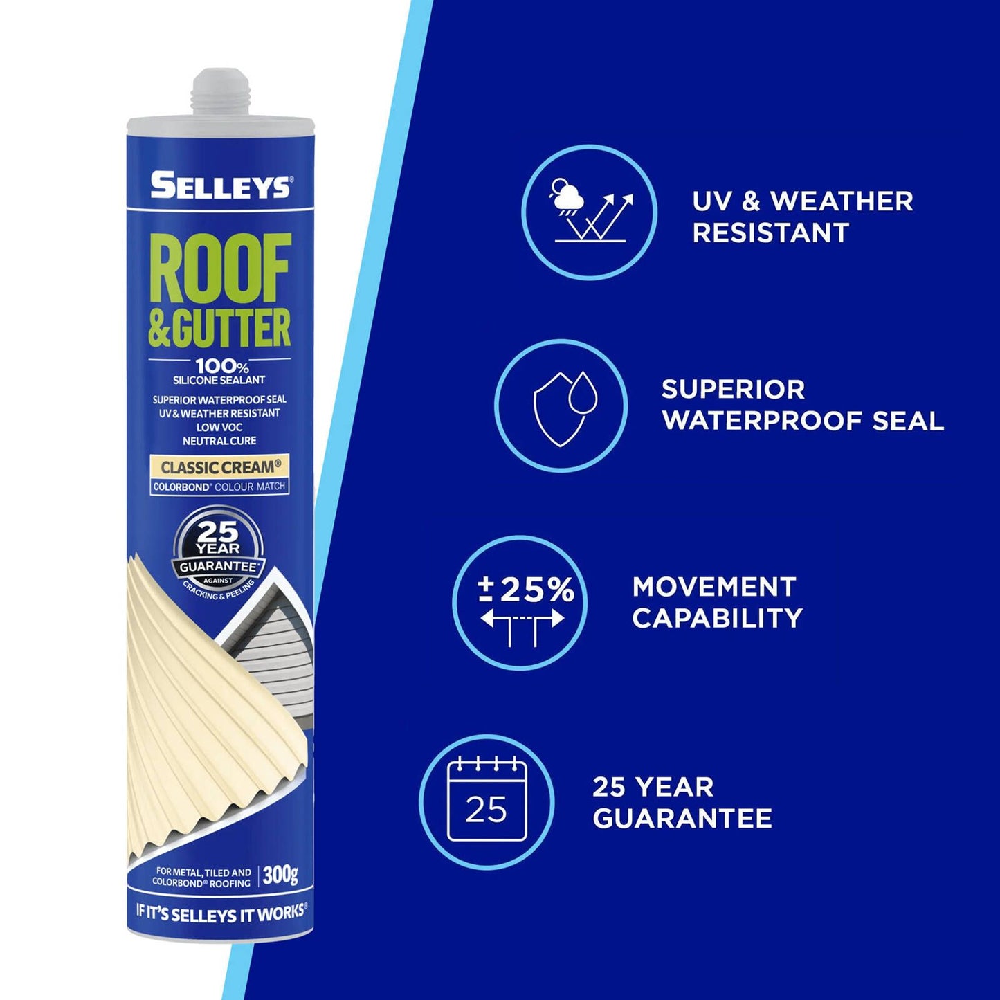 Selleys Classic Cream Roof and Gutter Sealant - 300g
