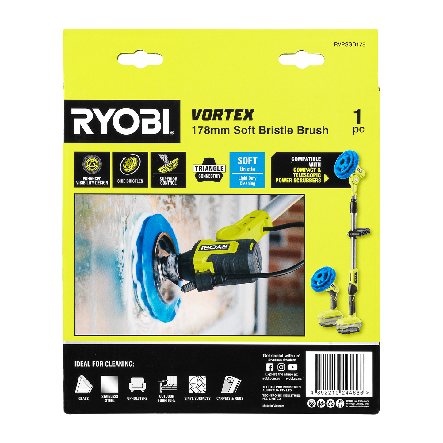 Ryobi Soft Bristle Power Scrubber Brush - 178mm