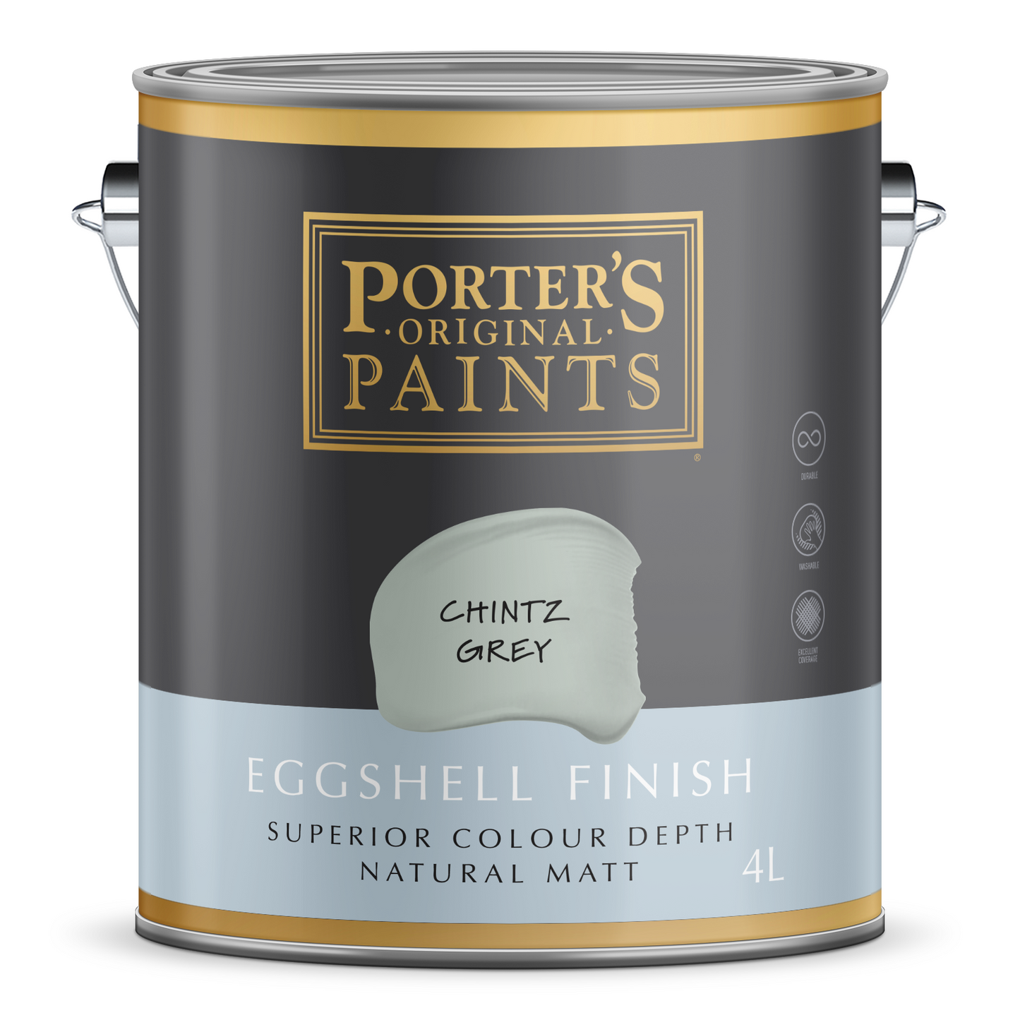 Porter's Washable Paint - 4L - Chintz Grey - Eggshell
