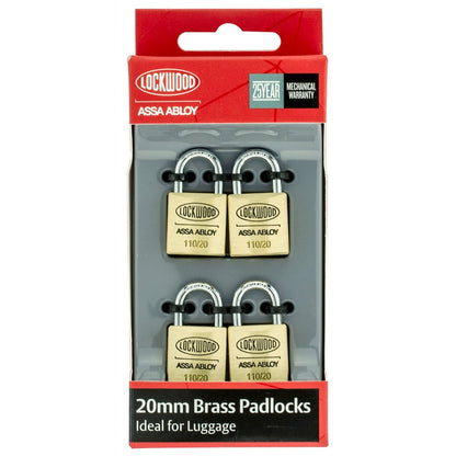 Lockwood 20mm Solid Brass Padlocks 4 Pack Durable Security Solution