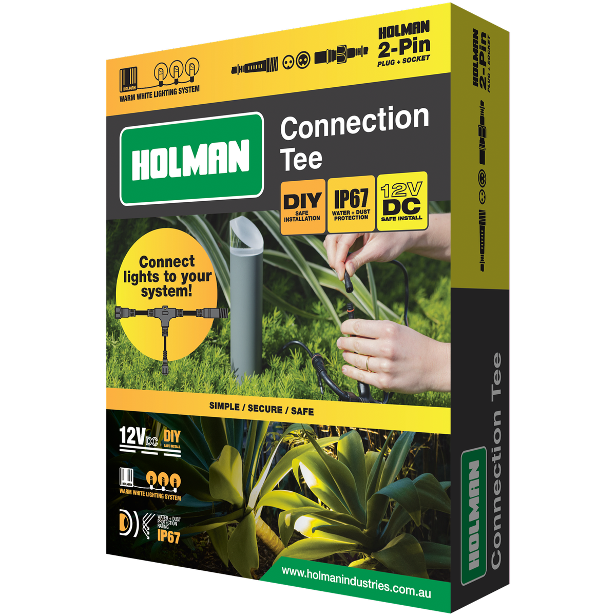 Holman Warm White Connection Tee - 2-Pin - Weather Resistant - Outdoor Use