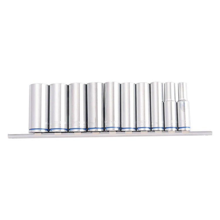 Kincrome 10 Piece 1 2 Drive Metric Mirror Polish Deep Socket Rail